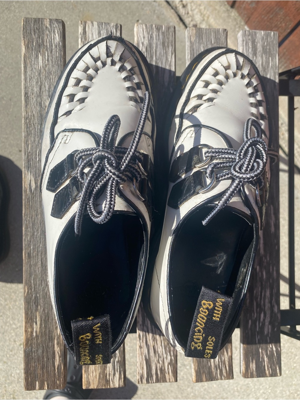 Dr. Martens White and Black Platform Creeper Shoes